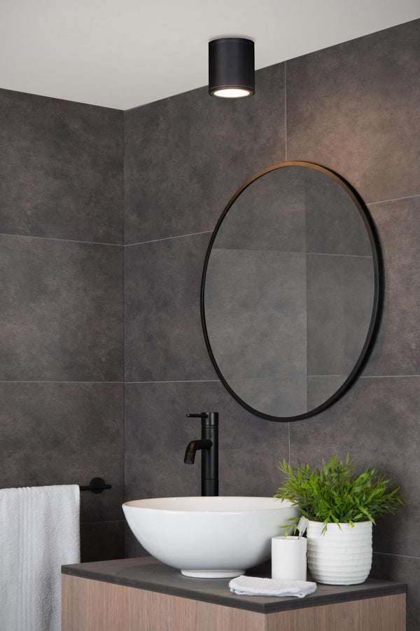 Lucide AVEN plafondspot voor de badkamer Ø 9 cm, GU10, IP65, zwart