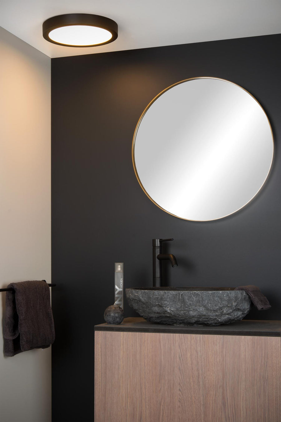 Lucide BRICE-LED dimbare LED-plafondlamp voor de badkamer Ø 30 cm, 30 W, IP44, zwart