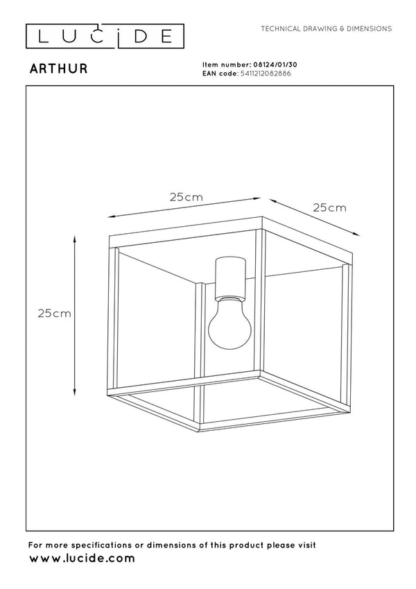 Lucide ARTHUR plafondlamp E27, zwart
