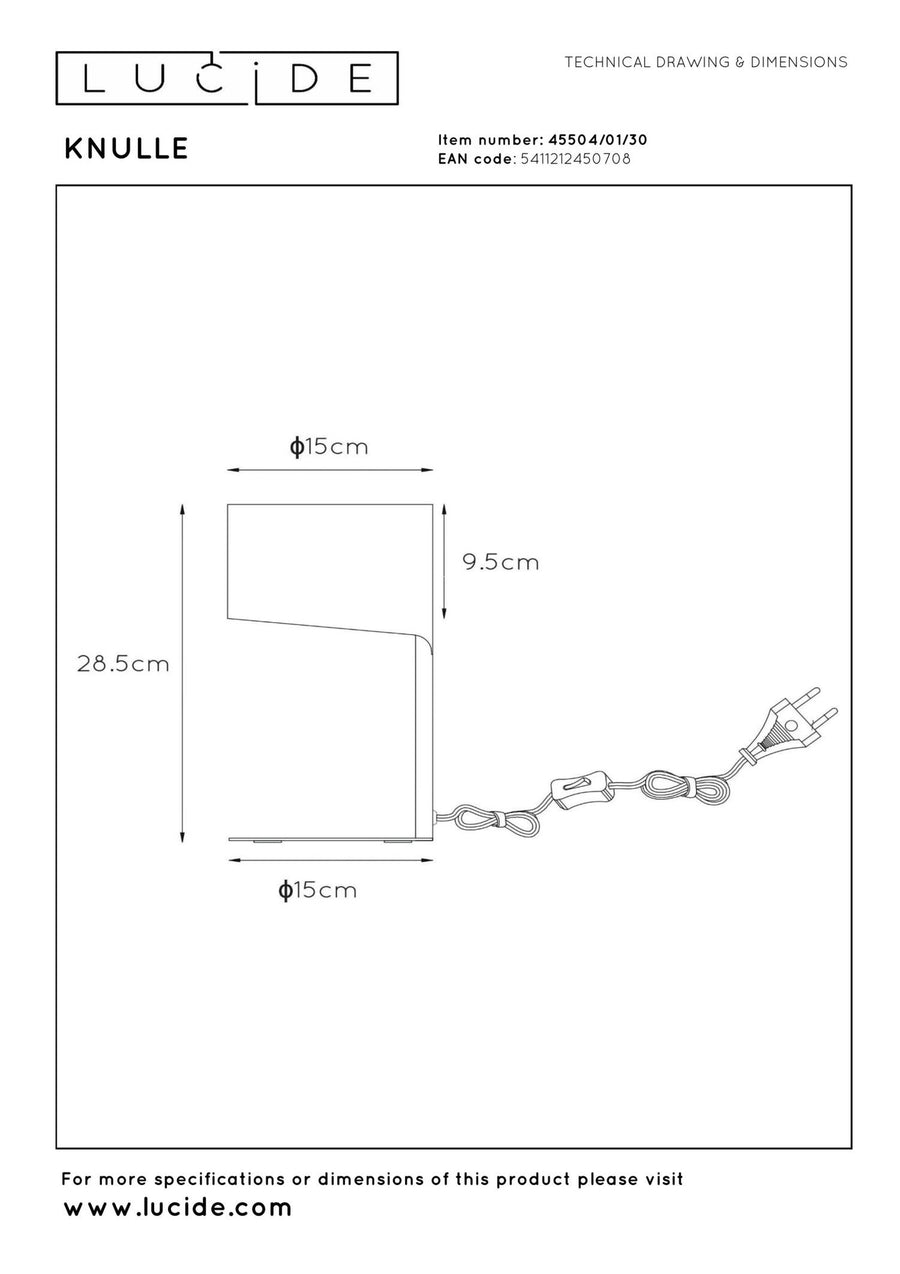 Lucide KNULLE tafellamp Ø 15 cm, E14, zwart