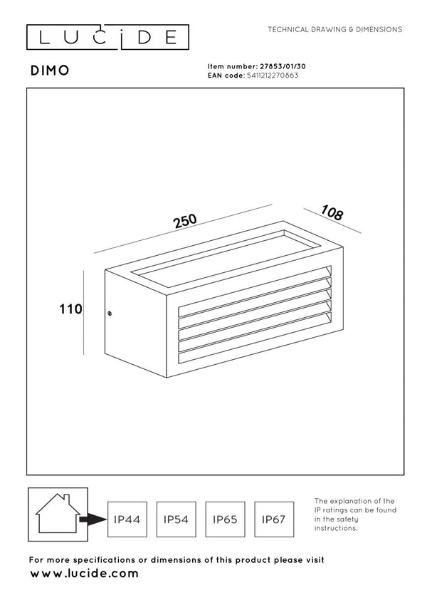 Lucide DIMO wandlamp voor binnen en buiten E27, IP54, antraciet