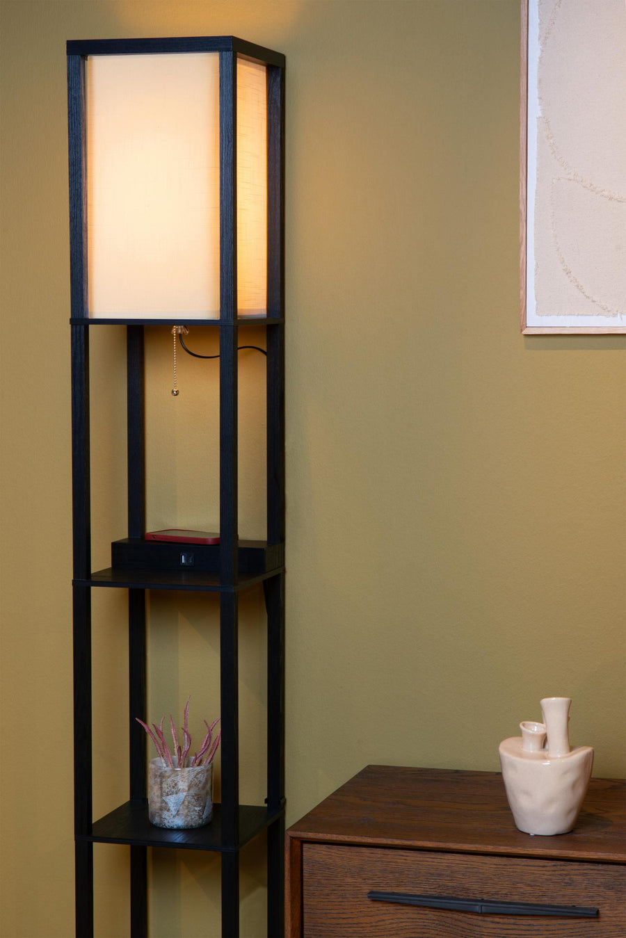 Lucide MENNO vloerlamp met draadloos opladen E27, zwart