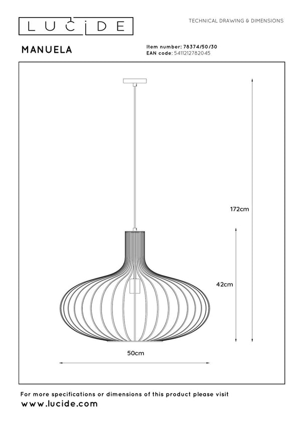 Lucide MANUELA hanglamp Ø 50 cm, E27, zwart