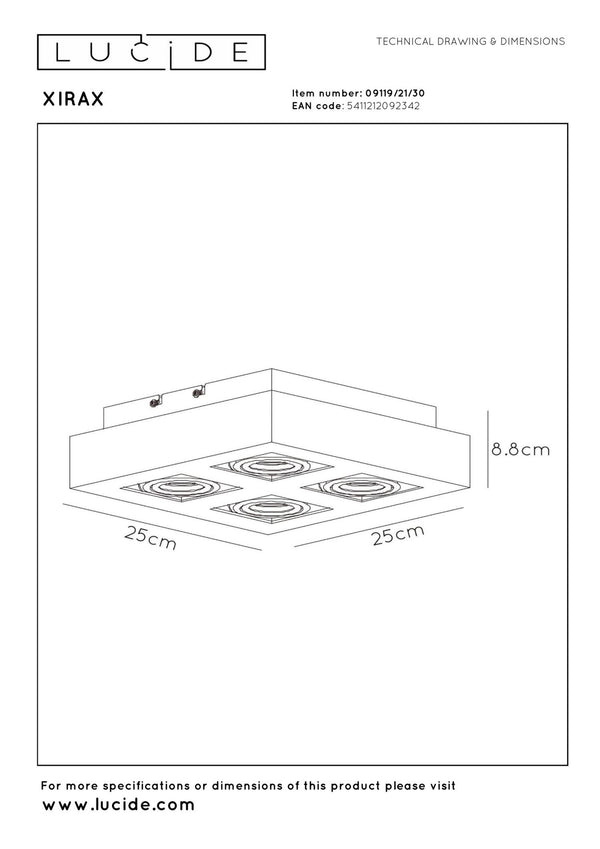 Lucide XIRAX dimbare LED-plafondspot 4 × GU10, 4 × 5 W, 2200–3000 K, zwart