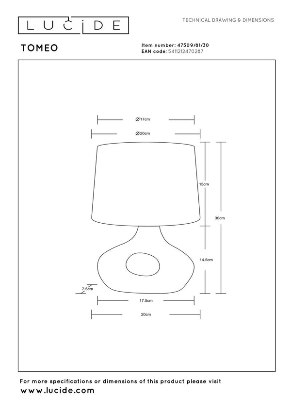 Lucide TOMEO tafellamp E14, zwart