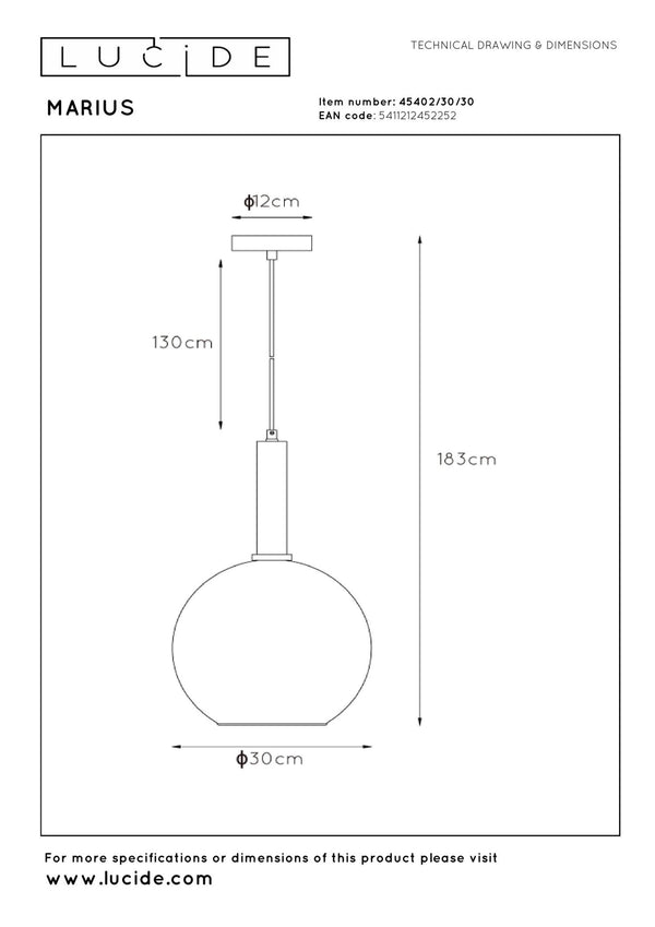 Lucide MARIUS hanglamp Ø 30 cm, E27, zwart