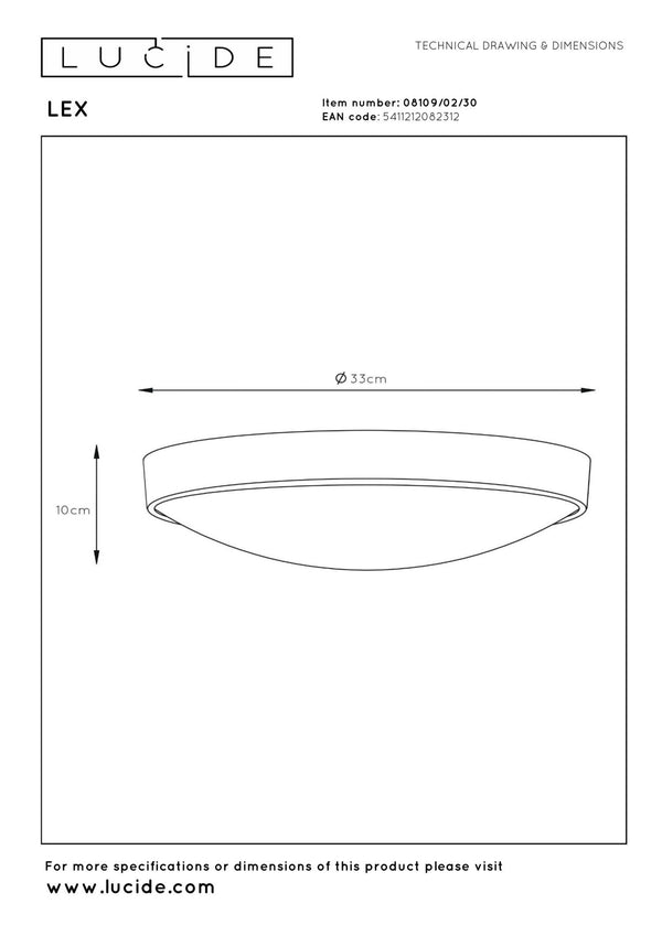 Lucide LEX plafondlamp Ø 33 cm, 2 × E27, zwart