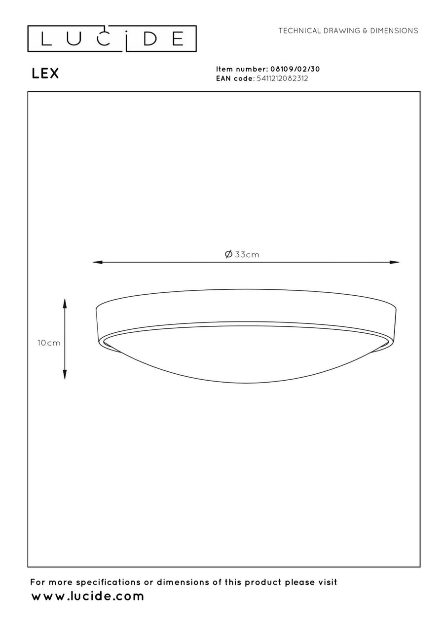 Lucide LEX plafondlamp Ø 33 cm, 2 × E27, zwart