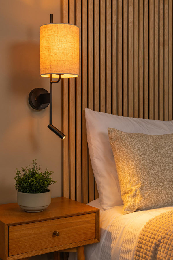 Lucide MAGIC wandlamp E27, met USB-poort, zwart
