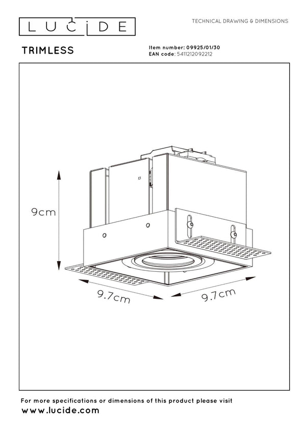 Lucide TRIMLESS inbouwspot GU10, zwart