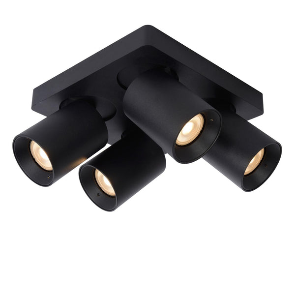 Lucide NIGEL dimbare LED-plafondspot 4 × GU10, 4 × 5 W, 2200–3000 K, zwart