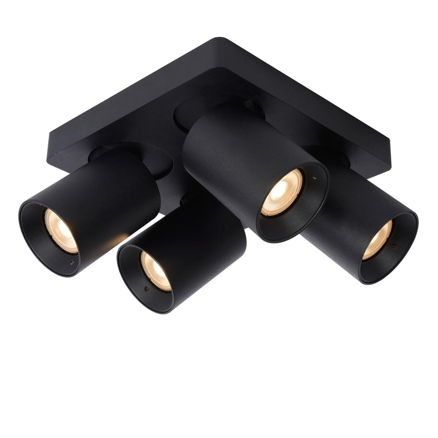 Lucide NIGEL dimbare LED-plafondspot 4 × GU10, 4 × 5 W, 2200–3000 K, zwart