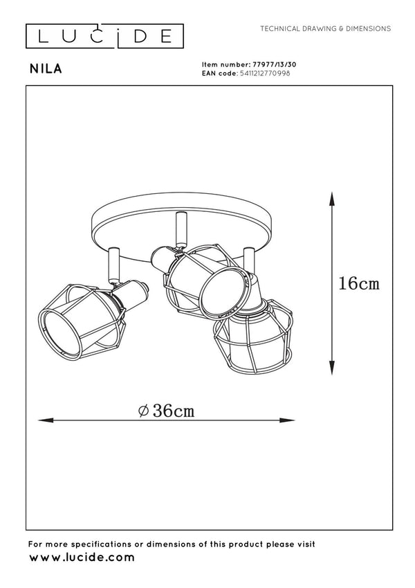 Lucide NILA plafondspot Ø 36 cm, 3 × E14, zwart