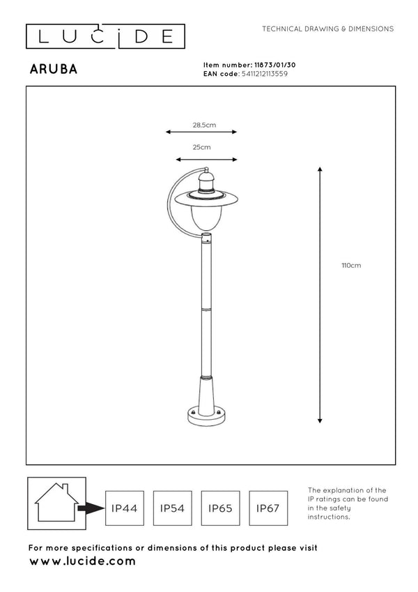 Lucide ARUBA lantaarnpaal Ø 25 cm, E27, IP44, zwart
