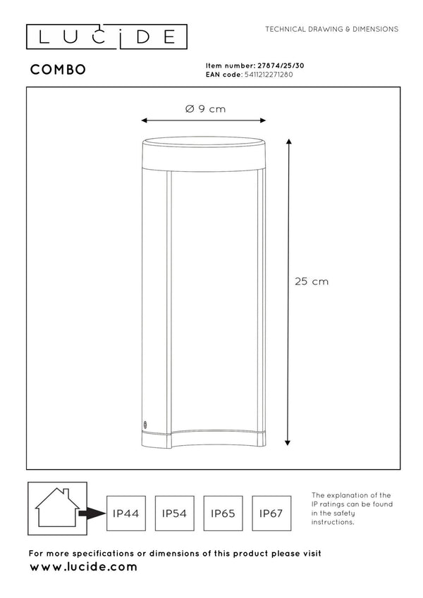 Lucide COMBO LED-paallamp Ø 9 cm, 9 W, IP54, zwart