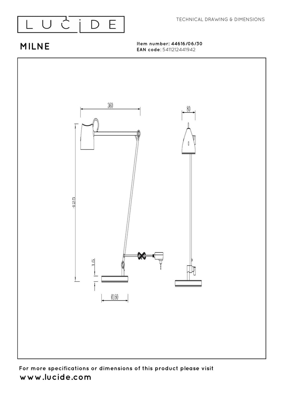 Lucide MILNE dimbare LED-leesvloerlamp 8 W, zwart