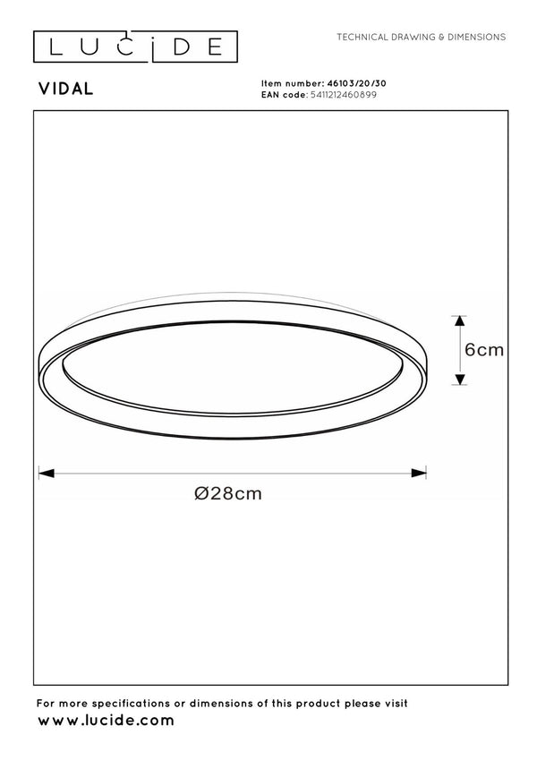 Lucide VIDAL dimbare LED-plafondlamp Ø 28 cm, 20 W, zwart