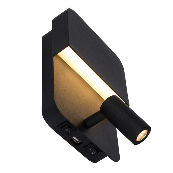 Lucide BOXER LED-nachtlampje met USB-poort, zwart