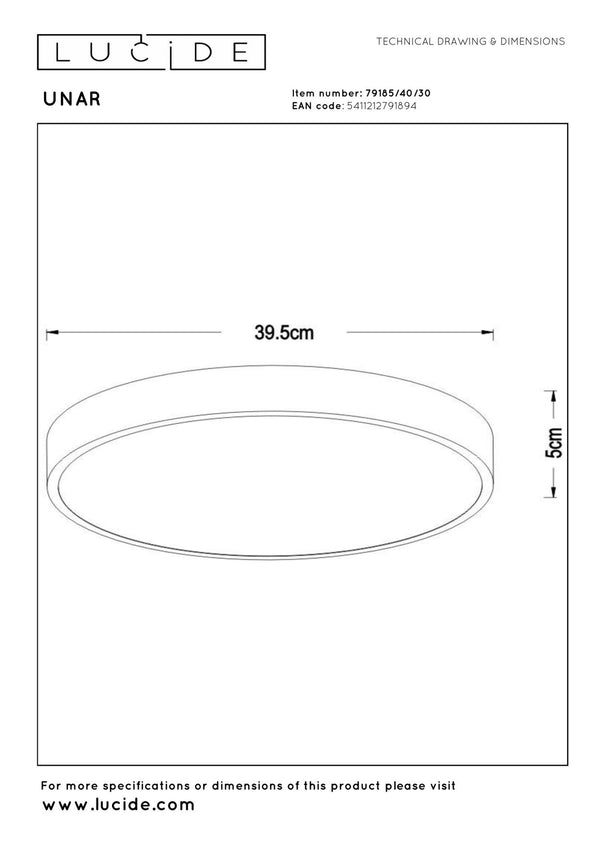 Lucide UNAR plafondlamp Ø 39,5 cm, zwart