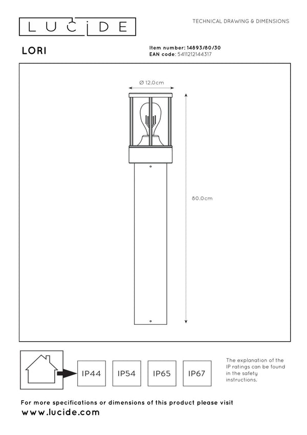 Lucide LORI paallamp met dag-nachtsensor E27, IP44, antraciet