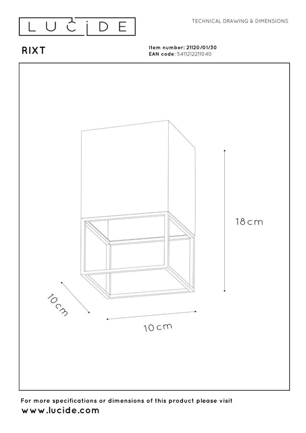 Lucide RIXT plafondlamp E27, zwart