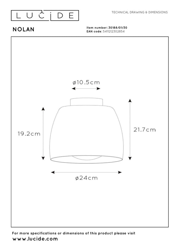 Lucide NOLAN plafondlamp Ø 24 cm, E27, zwart