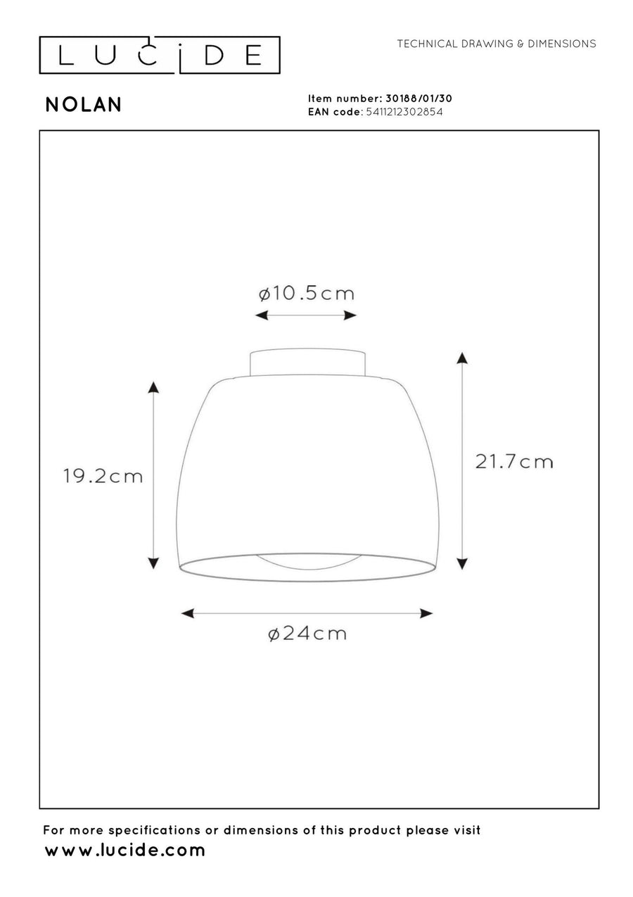 Lucide NOLAN plafondlamp Ø 24 cm, E27, zwart