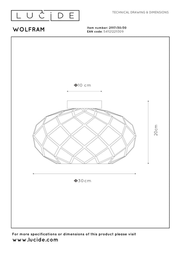 Lucide WOLFRAM plafondlamp Ø 30 cm, E27, zwart
