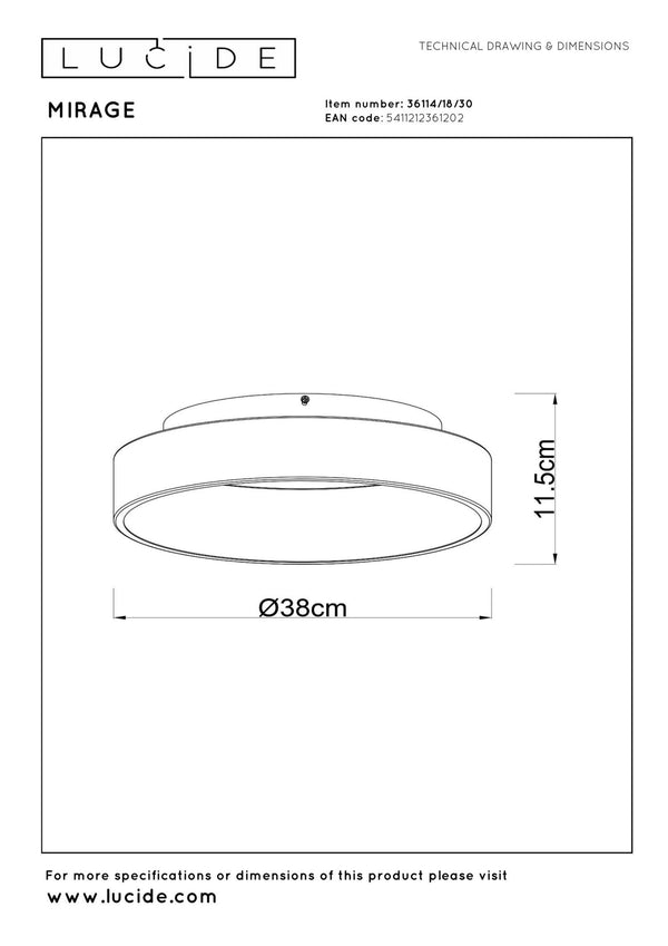 Lucide MIRAGE dimbare LED-plafondlamp Ø 38 cm, 22 W, zwart