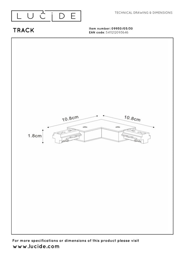 Lucide TRACK L-connector links, zwart