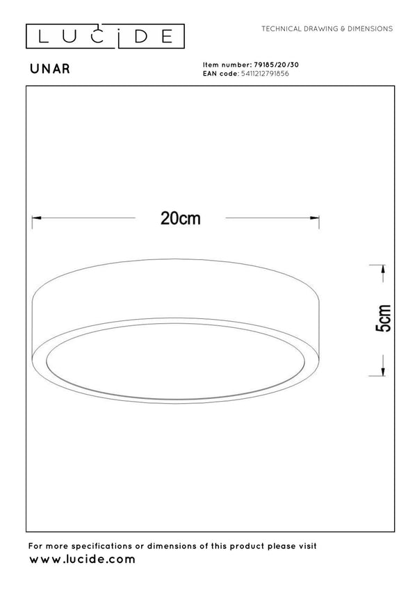 Lucide UNAR plafondlamp Ø 20 cm, zwart