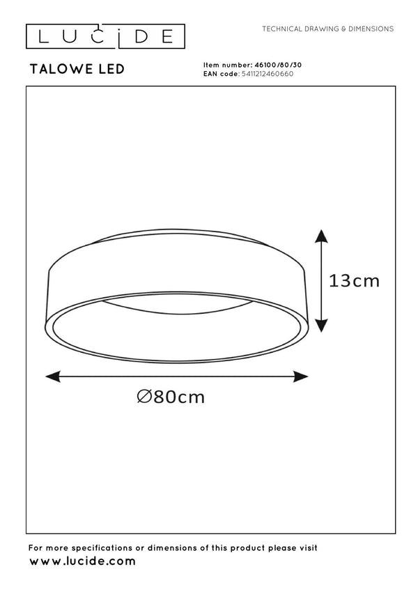 Lucide TALOWE LED dimbare LED-plafondlamp Ø 80 cm, 80 W, zwart