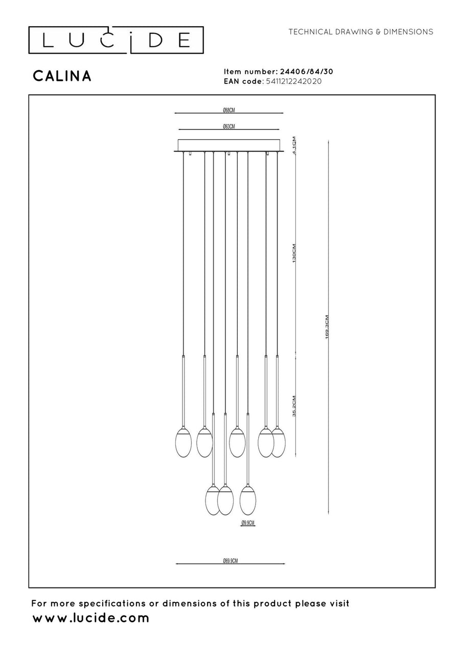 Lucide CALINA dimbare LED-hanglamp Ø 69,9 cm, 12 × 7 W, 2200–3300 K, zwart