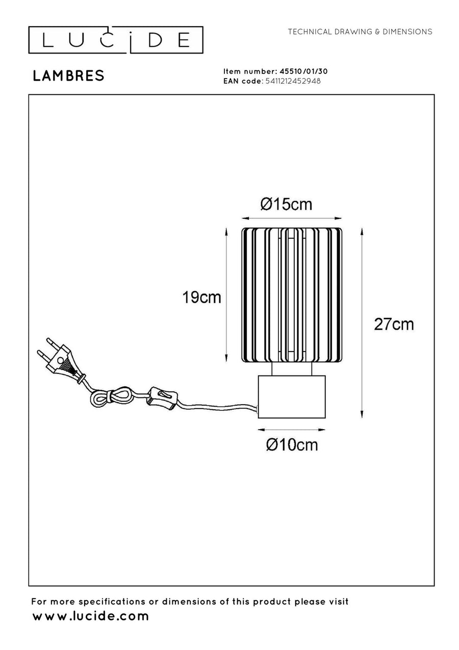 Lucide LAMBRES tafellamp Ø 15 cm, E27, zwart