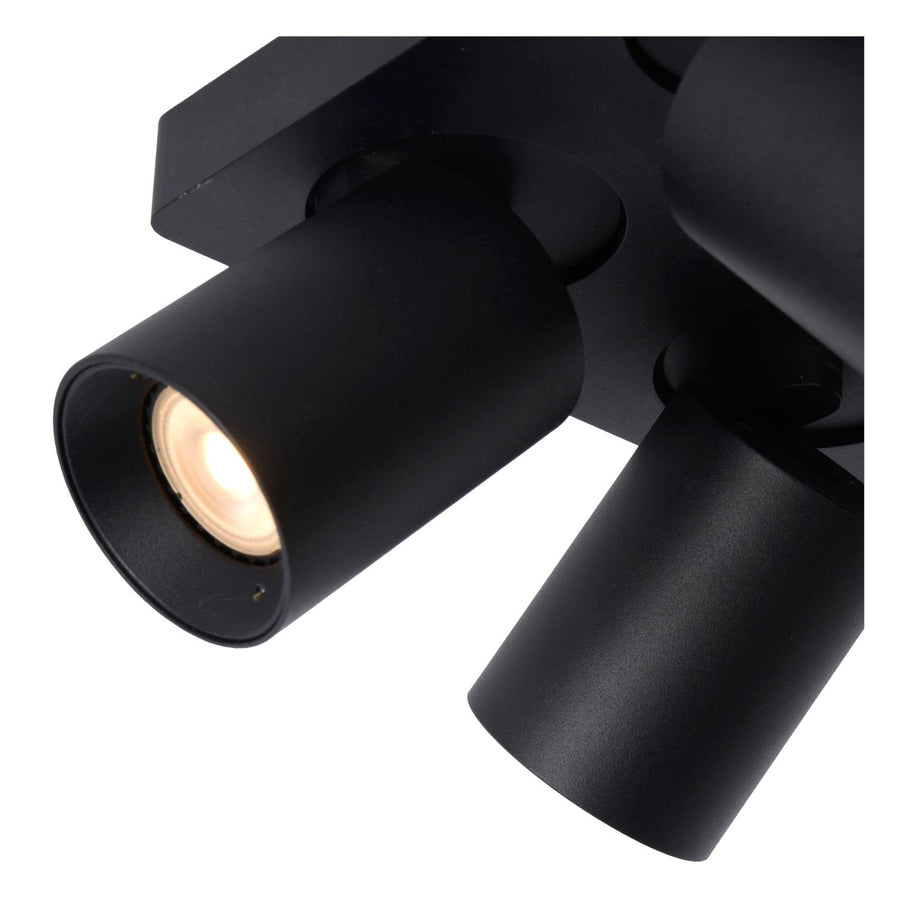 Lucide NIGEL dimbare LED-plafondspot 4 × GU10, 4 × 5 W, 2200–3000 K, zwart
