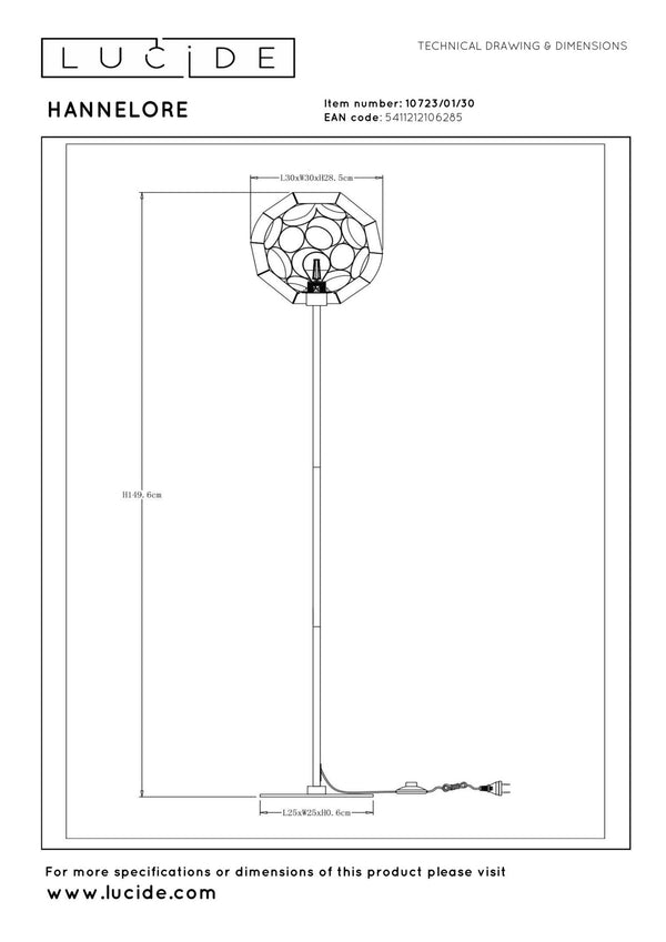 Lucide HANNELORE vloerlamp Ø 30 cm, E27, zwart