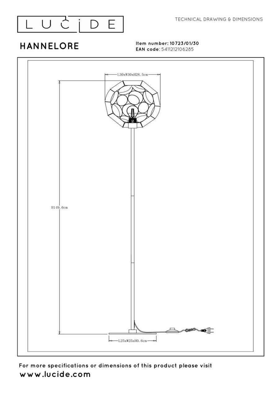 Lucide HANNELORE vloerlamp Ø 30 cm, E27, zwart