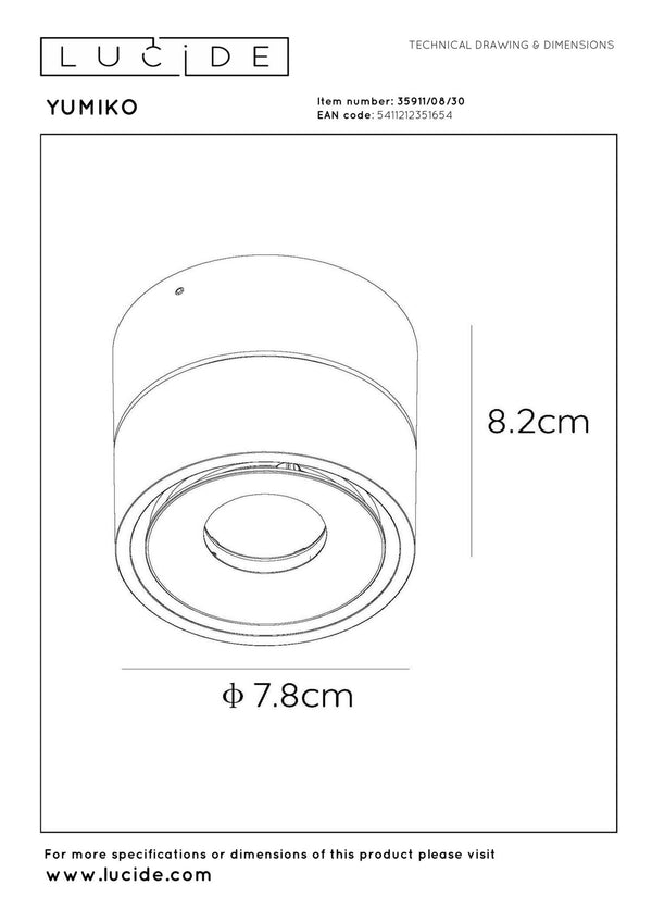 Lucide YUMIKO dimbare LED-plafondspot Ø 7,8 cm, 10 W, zwart