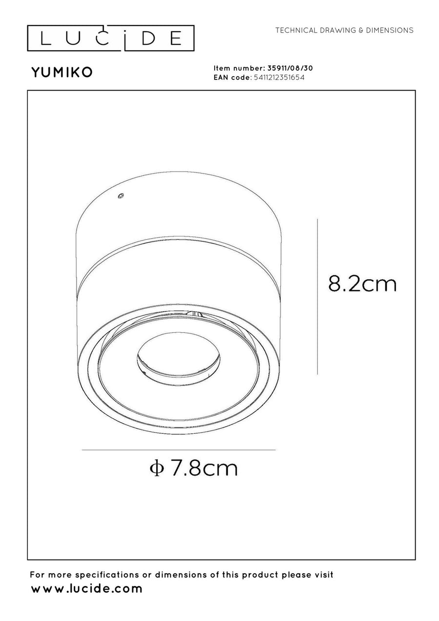 Lucide YUMIKO dimbare LED-plafondspot Ø 7,8 cm, 10 W, zwart