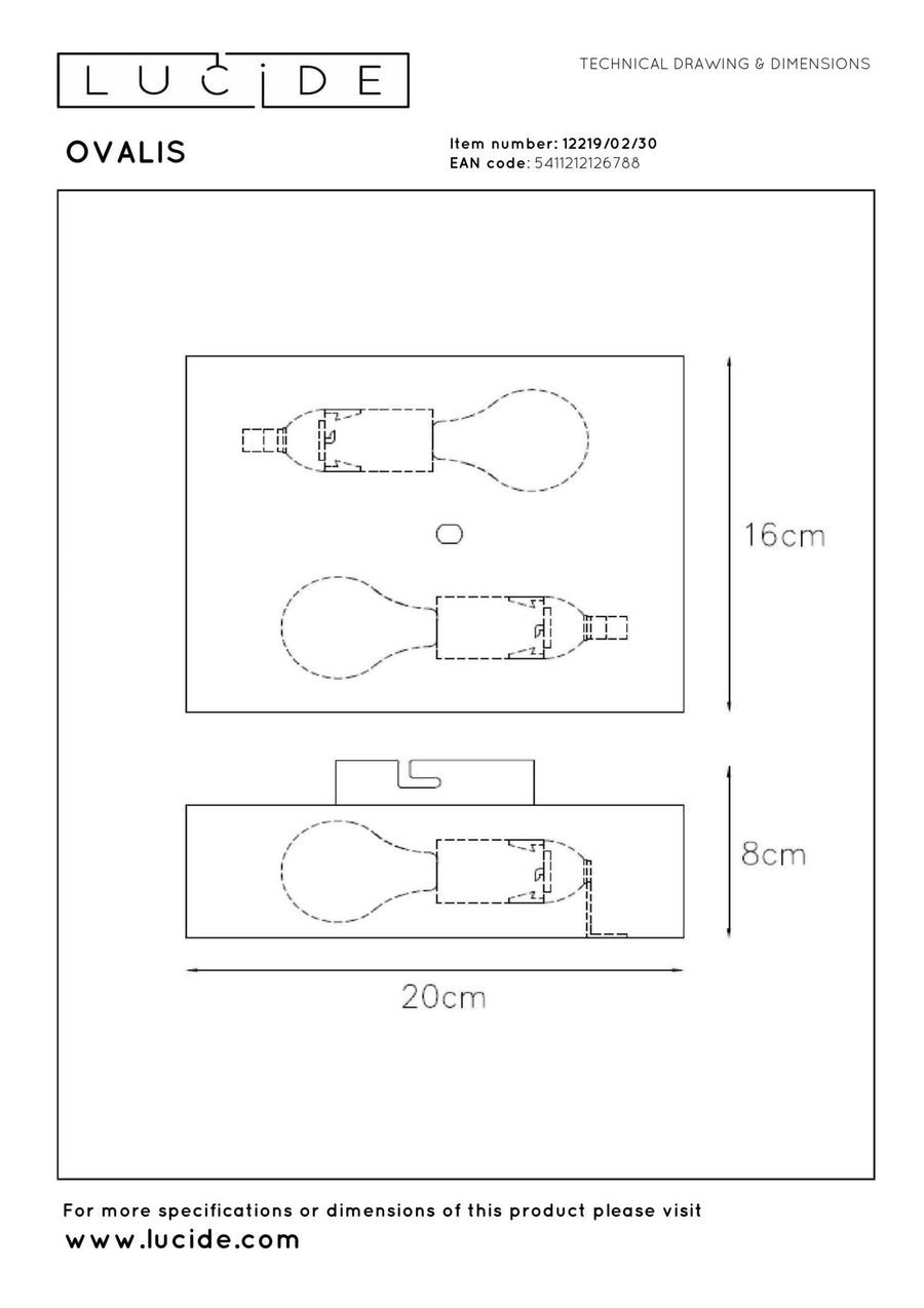 Lucide OVALIS wandlamp 2 × E14, zwart