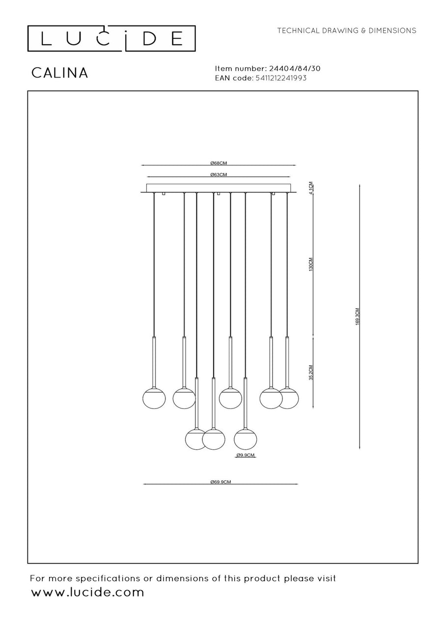 Lucide CALINA dimbare LED-hanglamp Ø 69,9 cm, 12 × 7,7 W, zwart