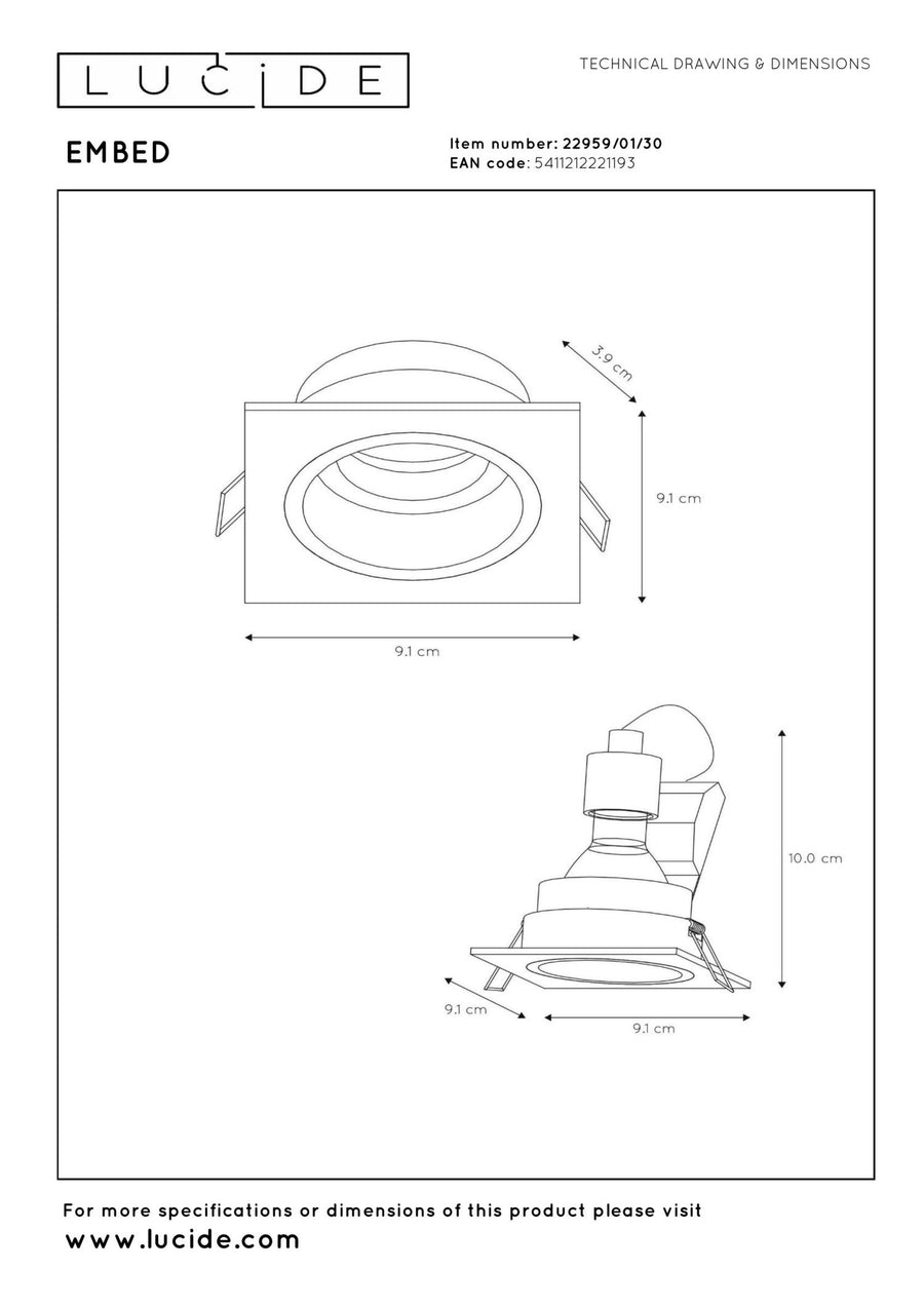 Lucide EMBED inbouwspot GU10, zwart