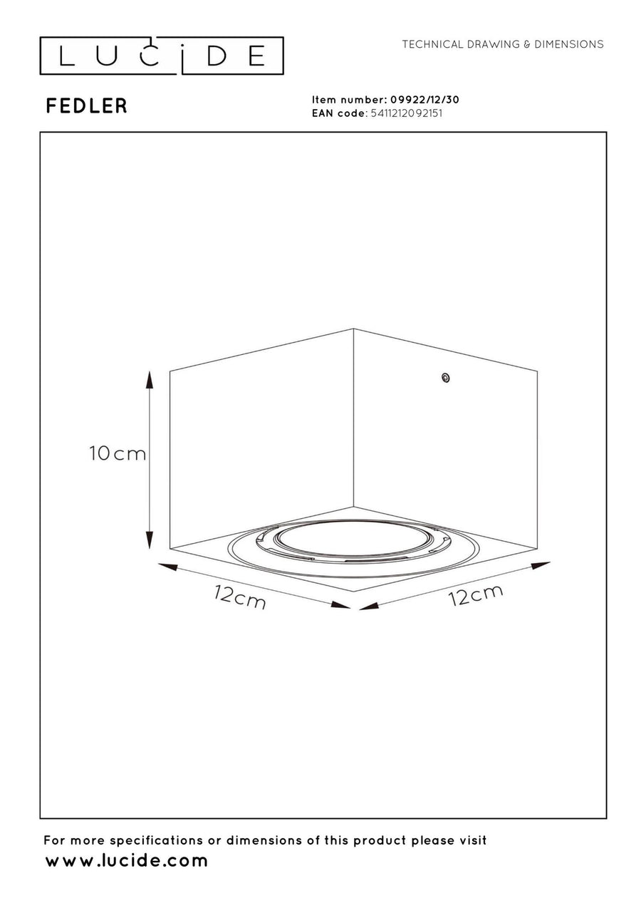 Lucide FEDLER dimbare LED-plafondspot GU10, 12 W, 2200–3000 K, zwart