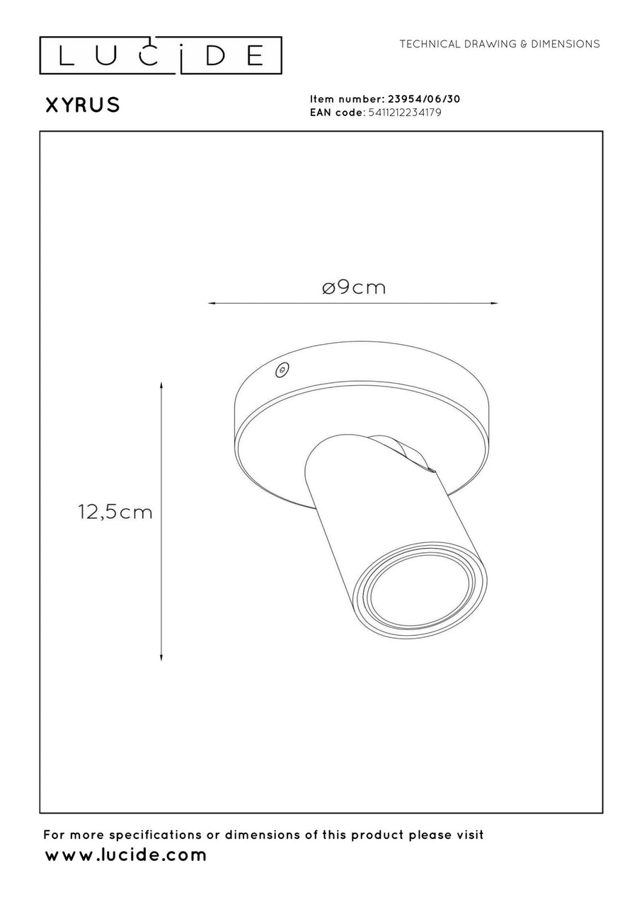 Lucide XYRUS dimbare LED-plafondspot Ø 9 cm, GU10, 5 W, 2200–3000 K, zwart
