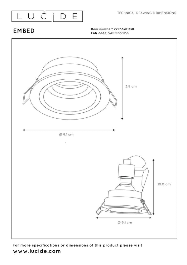 Lucide EMBED inbouwspot Ø 9,1 cm, GU10, zwart