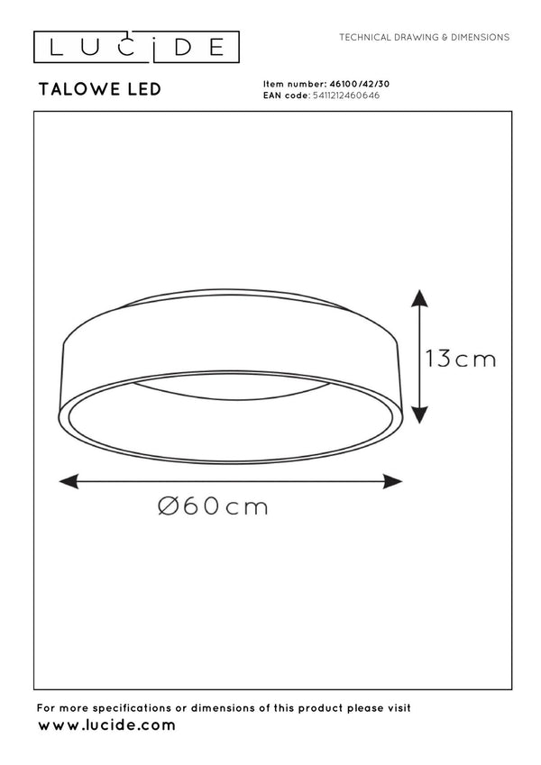 Lucide TALOWE LED dimbare LED-plafondlamp Ø 60 cm, 42 W, zwart