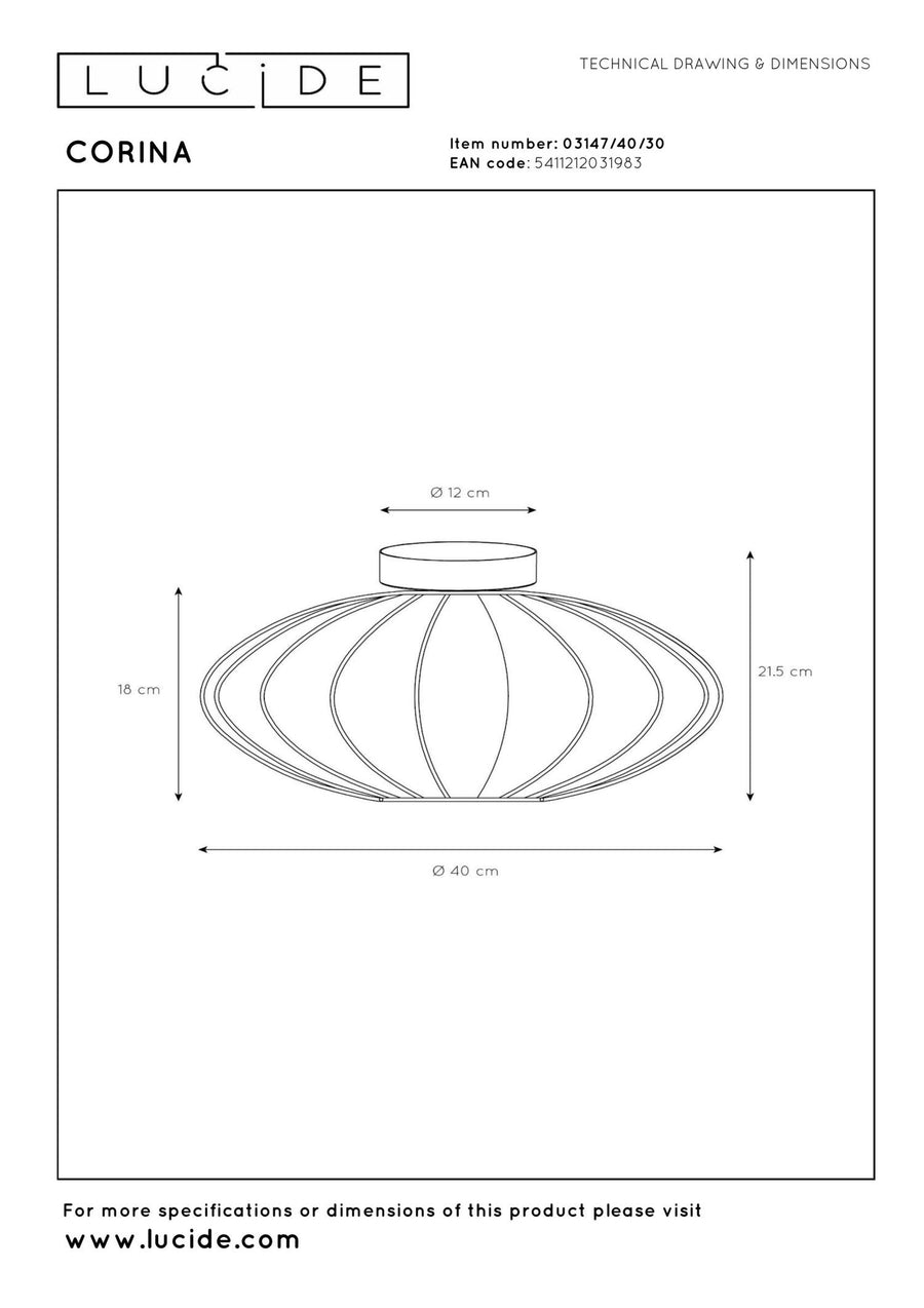 Lucide CORINA plafondlamp Ø 40 cm, E27, zwart