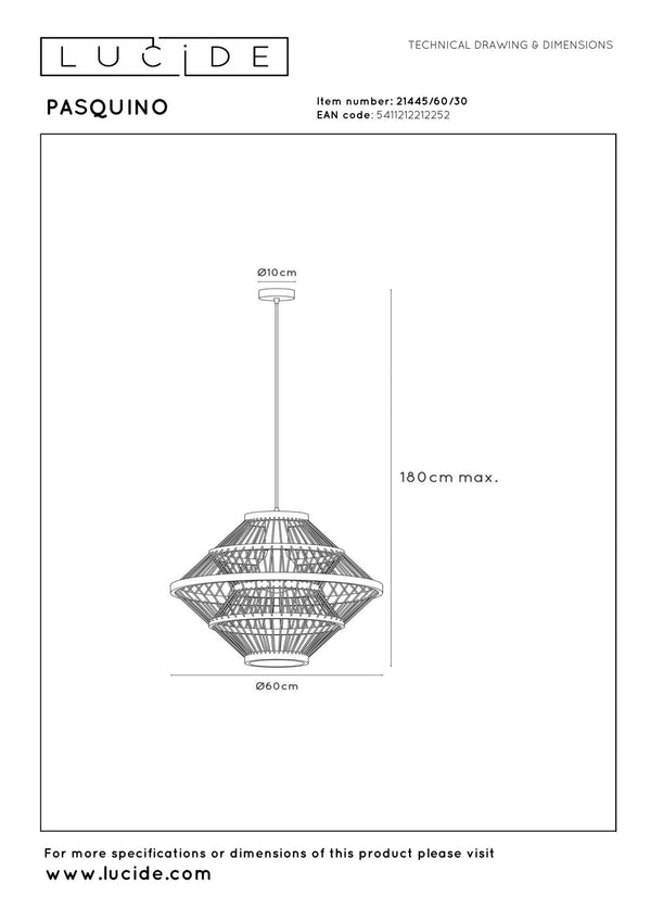 Lucide PASQUINO hanglamp Ø 60 cm, E27, zwart