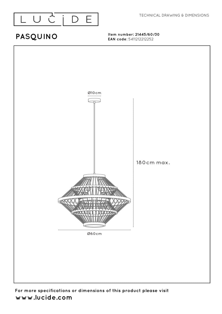 Lucide PASQUINO hanglamp Ø 60 cm, E27, zwart