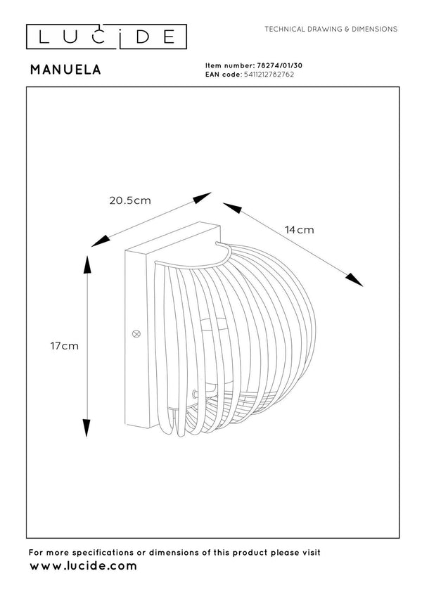 Lucide MANUELA wandlamp E14, zwart